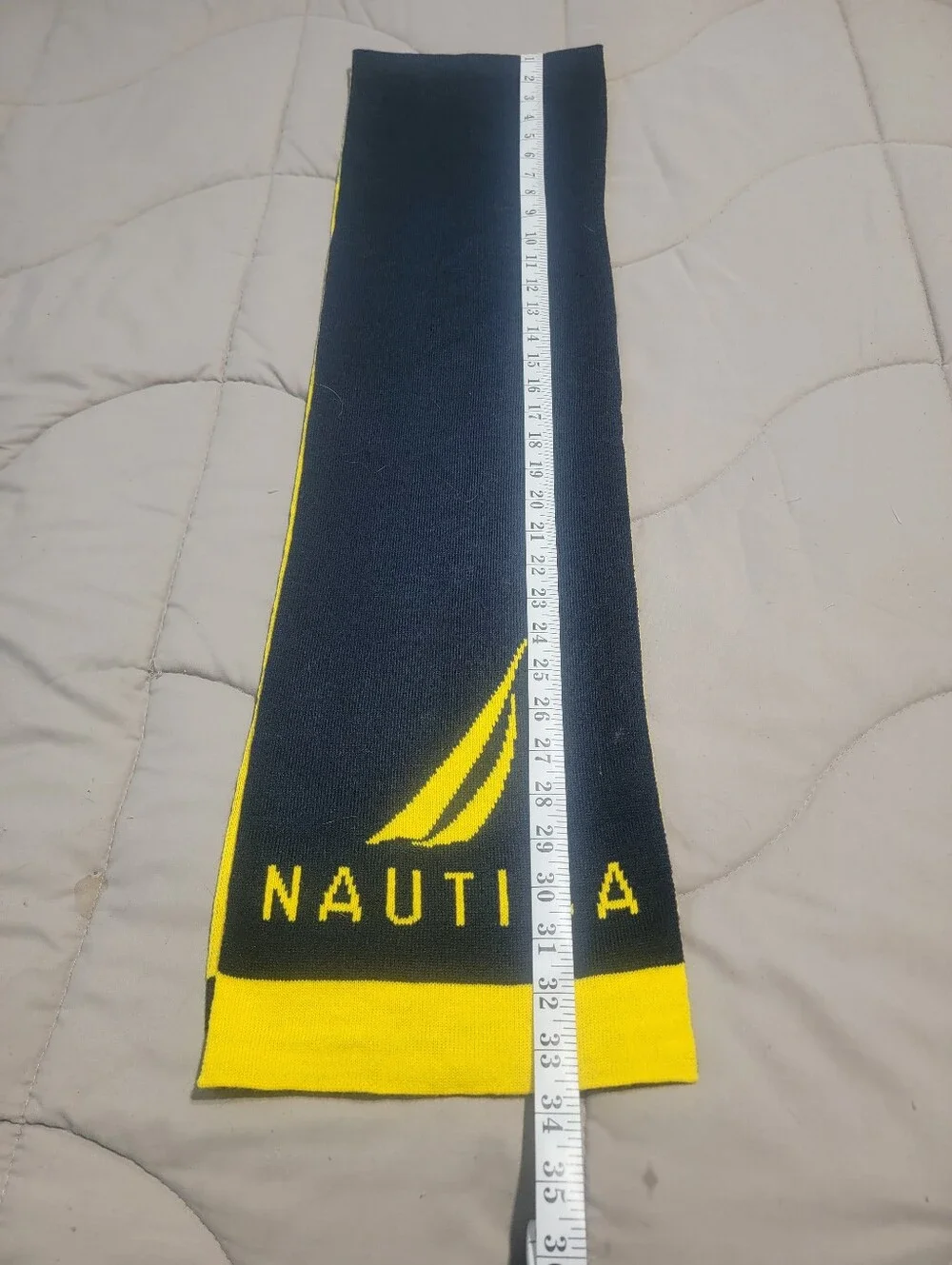 Nautica Navy Blue & Yellow Logo Knit Scarf